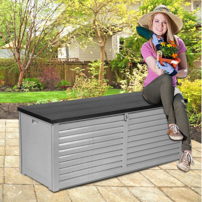 Outdoor 390L Lockable Weatherproof Garden Tools Storage Box Bench Dark Grey and Black