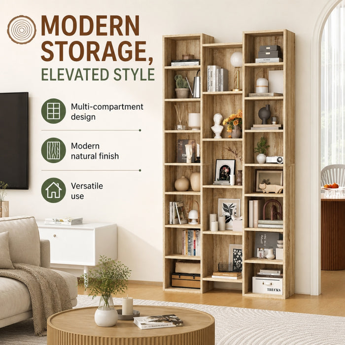 Display Shelf Media Storage Bookshelf - Natural