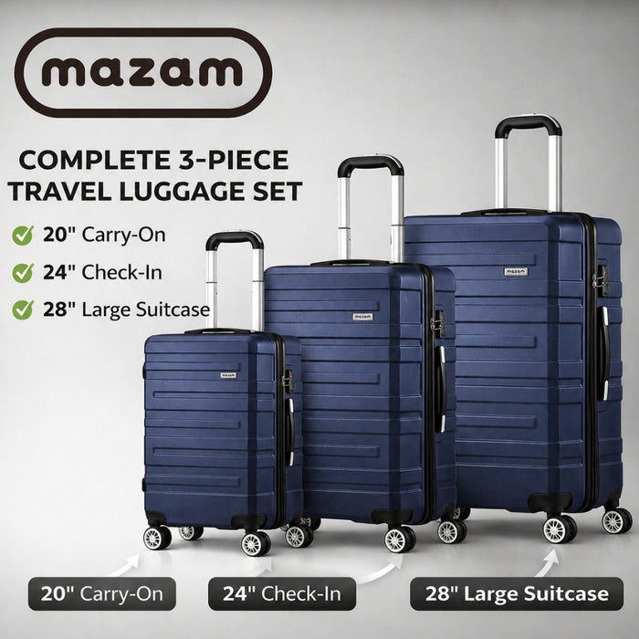 3pcs Hard Case TSA Lock Luggage Set - Navy