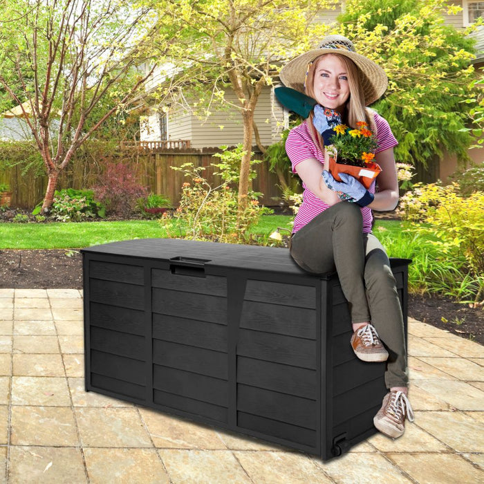 Outdoor 290L Lockable Weatherproof Garden Tools Storage Box Black