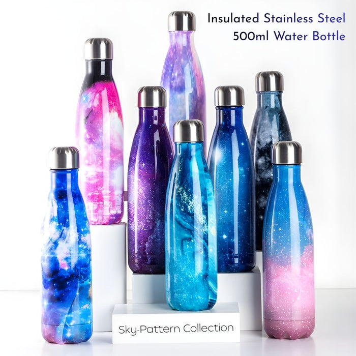 Insulated Stainless Steel 500ml Water Bottle - Sky Patterns