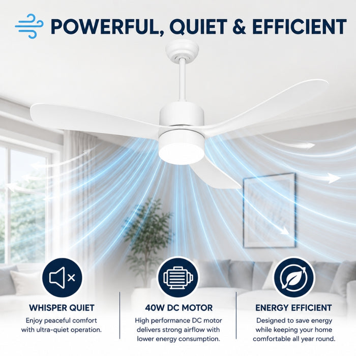 52 Inch 5 Speed Ceiling Fan with LED Light and Remote Control - White