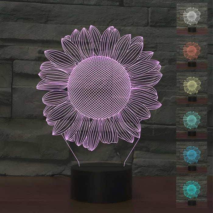 3D Illusion Acrylic LED Sun Flower Childrens Night Light with Remote Control