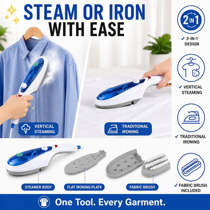 Handheld Garment Steamer Brush Portable Clothes Steam Iron (Blue)