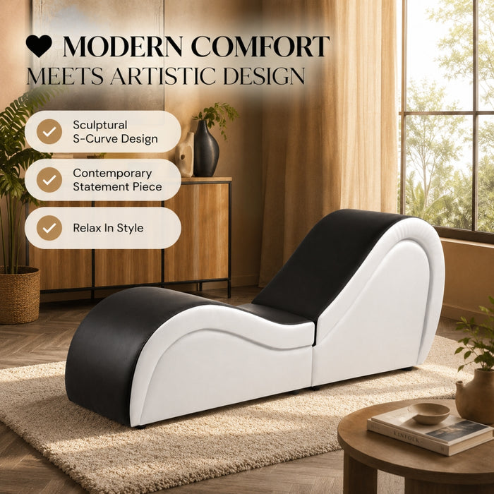 2 Seat Couples Yoga Tantra Love Chaise Lounge Sofa - Black and White
