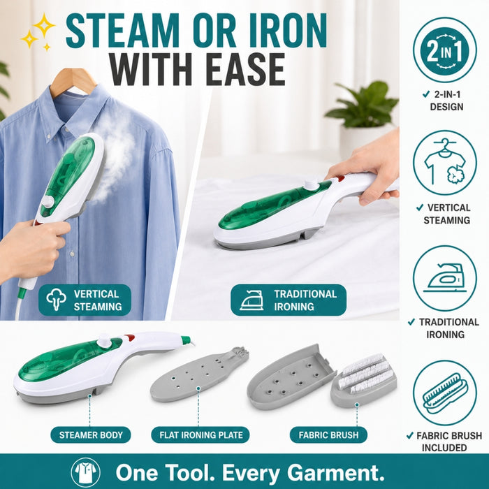 Handheld Garment Steamer Brush Portable Clothes Steam Iron (Green)