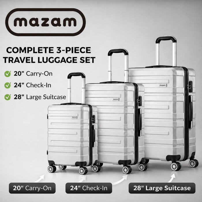 3pcs Hard Case TSA Lock Luggage Set - Silver