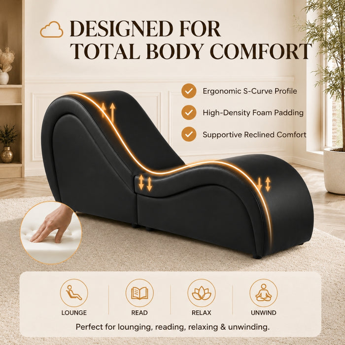 2 Seat Couples Yoga Tantra Love Chaise Lounge Sofa - Black