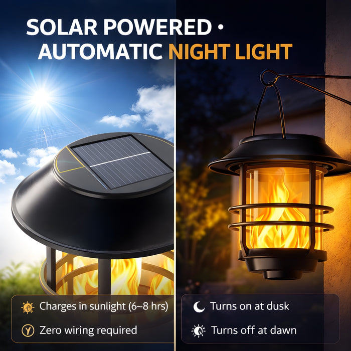 Hanging Outdoor Solar Flickering Flames LED Lantern