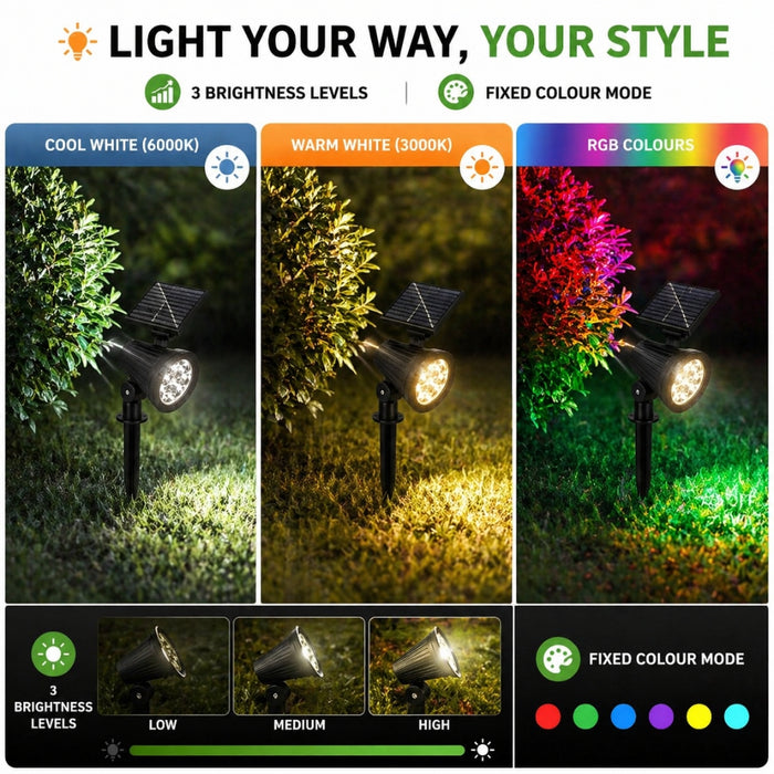 Outdoor Solar 9 LED Landscape Solar Spot Lights in Warm Cool or RGB