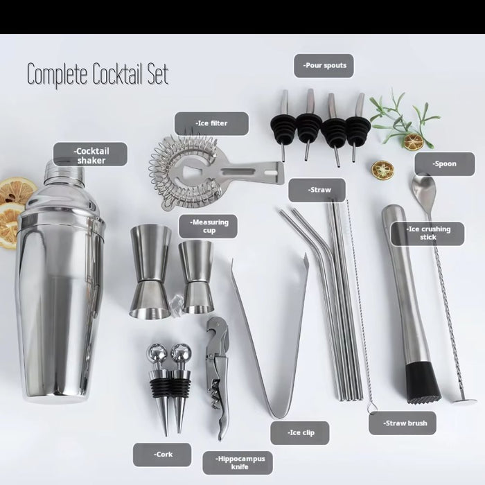20 Piece Stainless Steel 750ml Cocktail Shaker Set with Stand