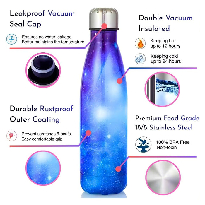 Insulated Stainless Steel 500ml Water Bottle - Sky Patterns