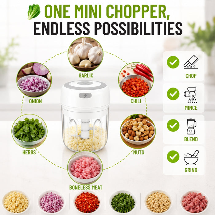 Automatic Mini Electric Food Chopper Portable Mini Food Processor