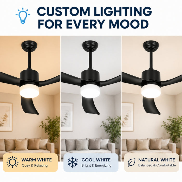 52 Inch 5 Speed Ceiling Fan with LED Light and Remote Control - Black