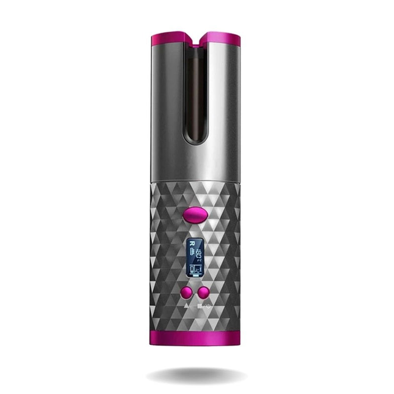 LCD Auto Cordless Ceramic Rotating Hair Curler Wireless Waver - USB Rechargeable