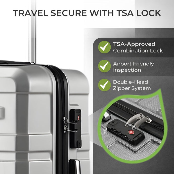 28 inch Luggage Set TSA Lock Hard Case Silver