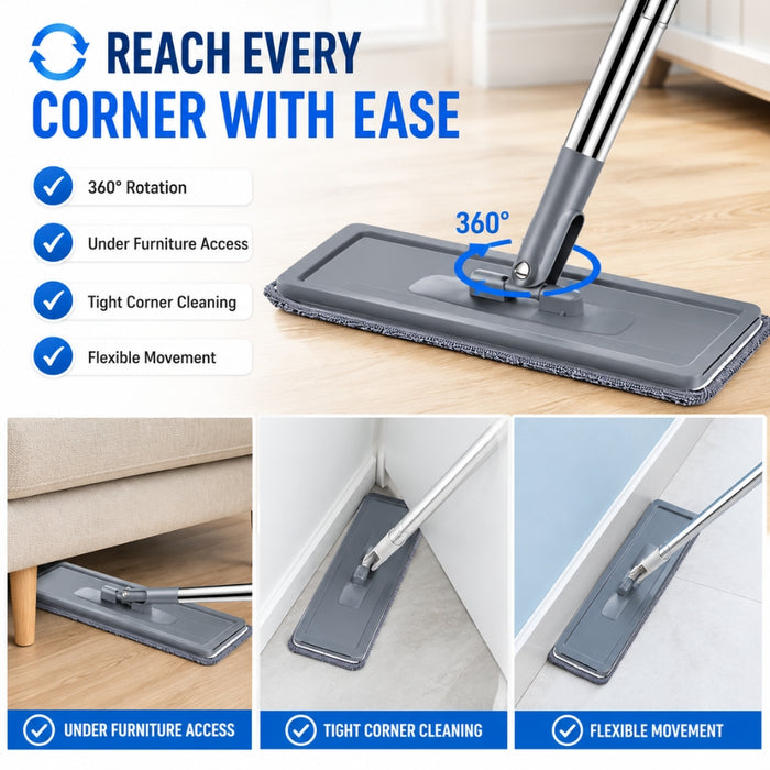 Hands Free Flat Floor Mop and Bucket System with Reusable Microfiber Pads