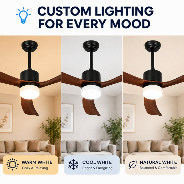 52 Inch 5 Speed Ceiling Fan with LED Light and Remote Control - Walnut