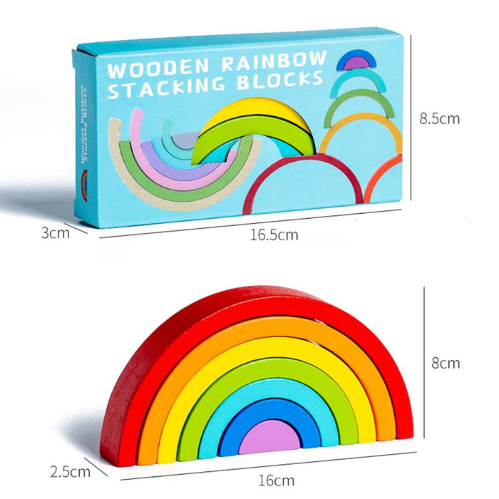 Wooden Rainbow Stacker Nesting Puzzle Blocks - In Assorted Colors