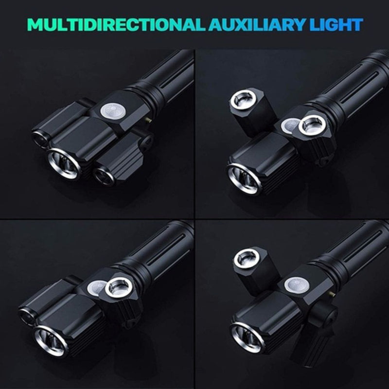 USB Rechargeable LED Three Lamp Head Portable Flash Light