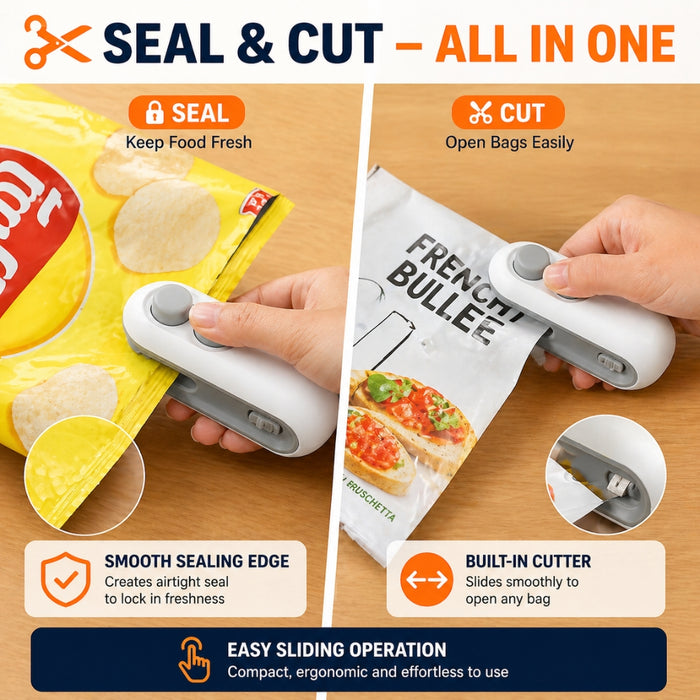 Portable Mini Handheld Heat Sealer with Built-in Cutter