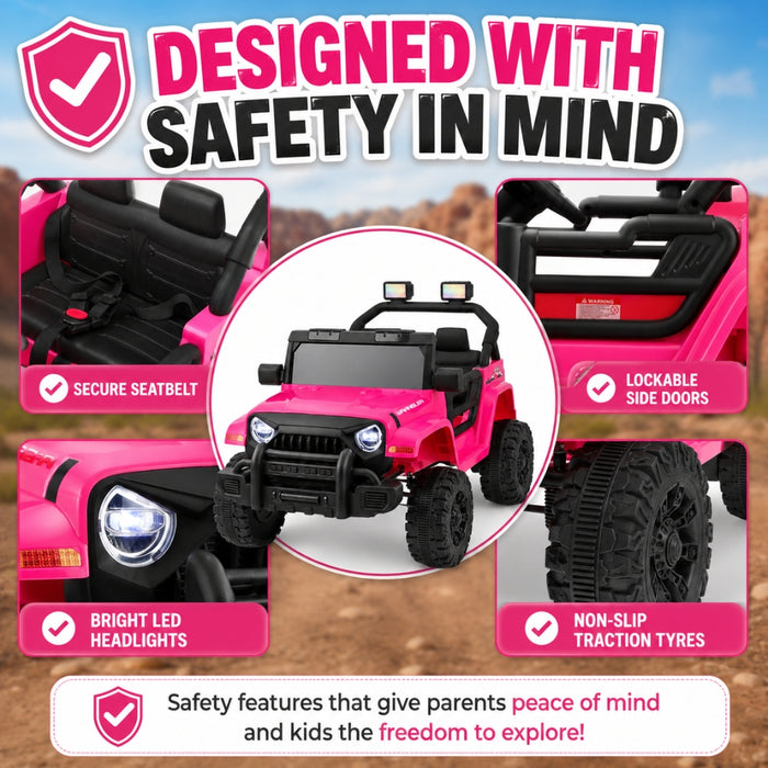 12V Electric Kids Ride-On Jeep with Remote Control - Pink