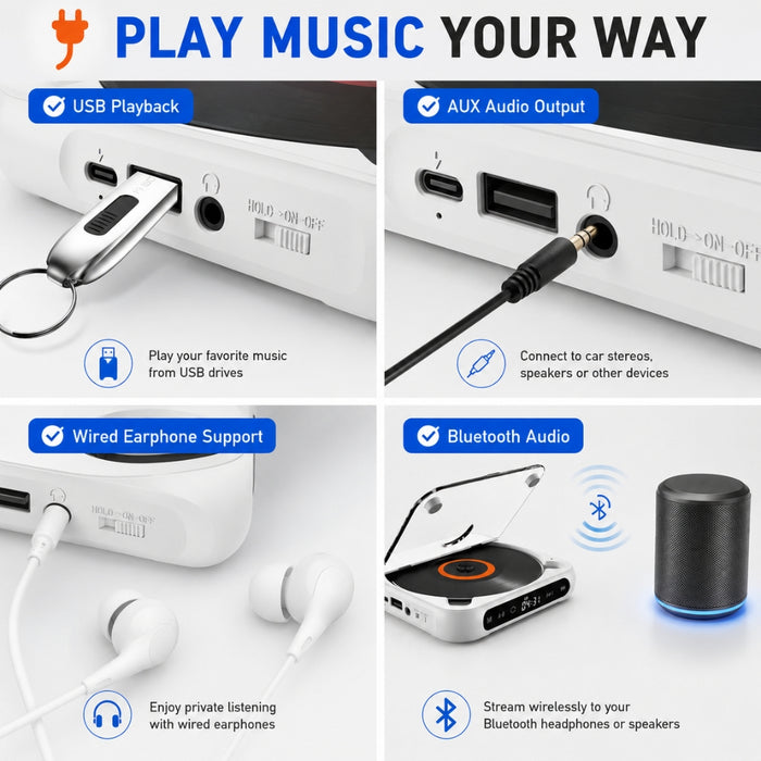Portable Bluetooth Speaker LED Stereo CD Player