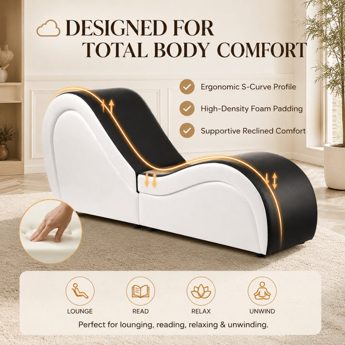 2 Seat Couples Yoga Tantra Love Chaise Lounge Sofa - Black and White