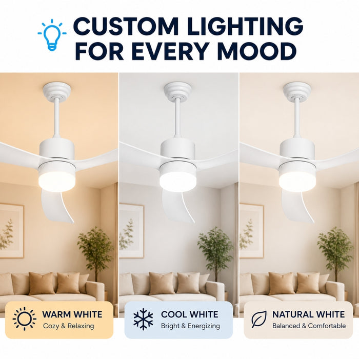 52 Inch 5 Speed Ceiling Fan with LED Light and Remote Control - White