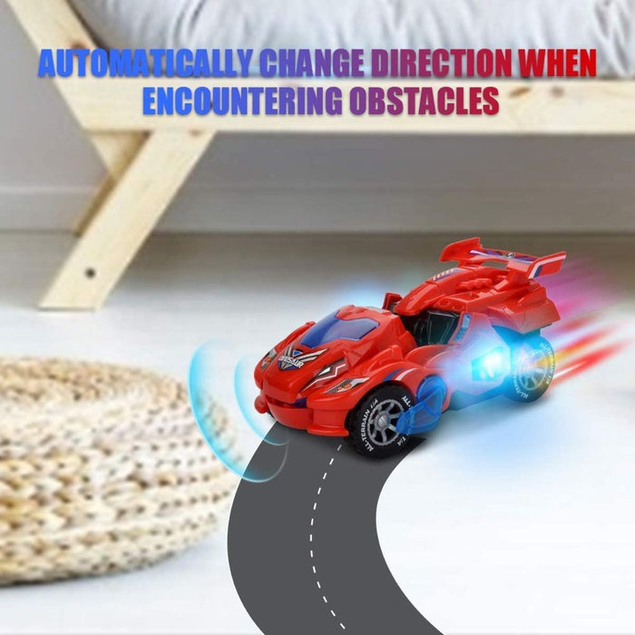 Automatic Transforming Dinosaur Toy Car with LED Lights and Music - Battery Operated