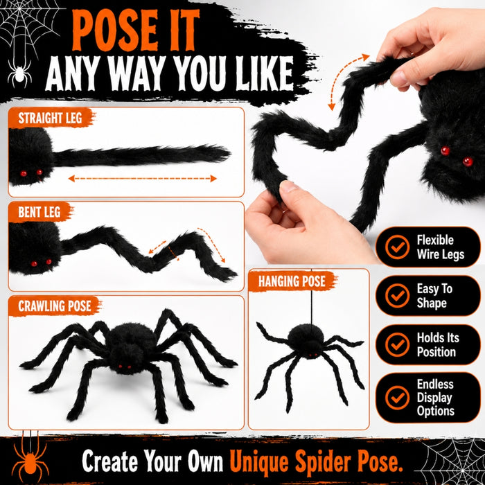 Plush Halloween Spider Decoration in Various Sizes