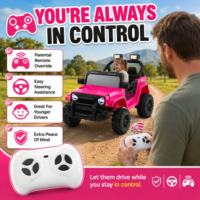 12V Electric Kids Ride-On Jeep with Remote Control - Pink