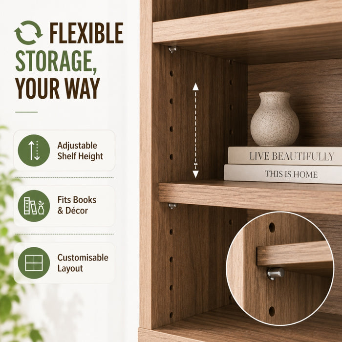 5-Tier Adjustable Display Shelf Bookcase Storage Cabinet