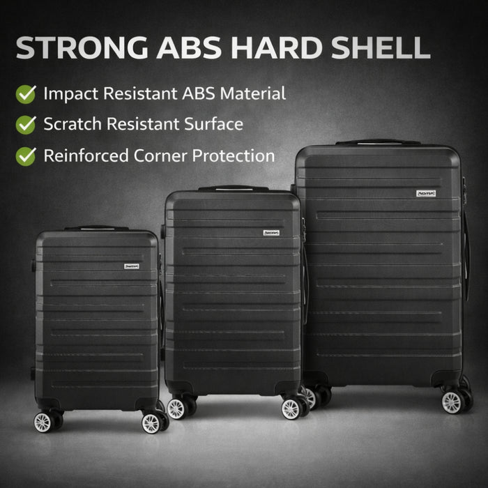 3pcs Hard Case TSA Lock Luggage Set - Black