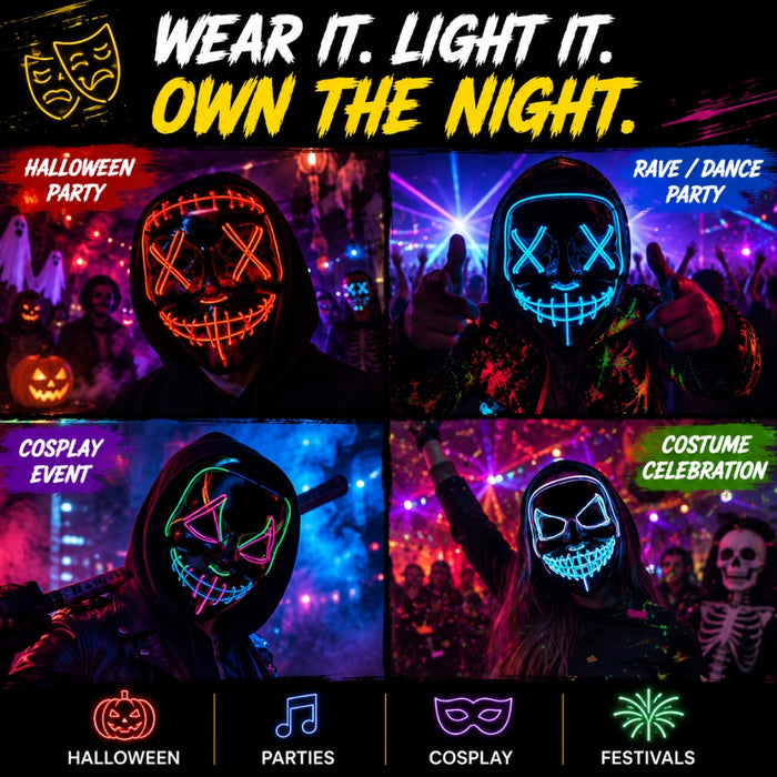 Neon LED Purge Dark Cosplay Horror Mask
