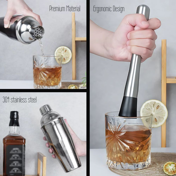 20 Piece Stainless Steel 750ml Cocktail Shaker Set with Stand