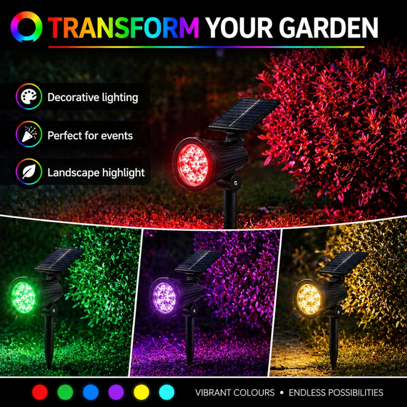 Outdoor Solar 9 LED Landscape Solar Spot Lights in Warm Cool or RGB