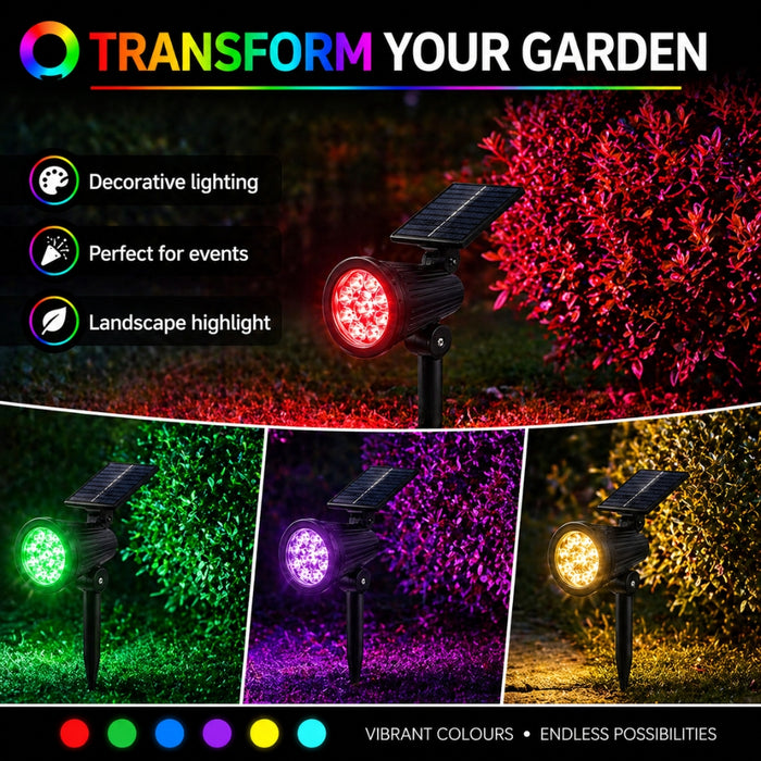 Outdoor Solar 9 LED Landscape Solar Spot Lights in Warm Cool or RGB