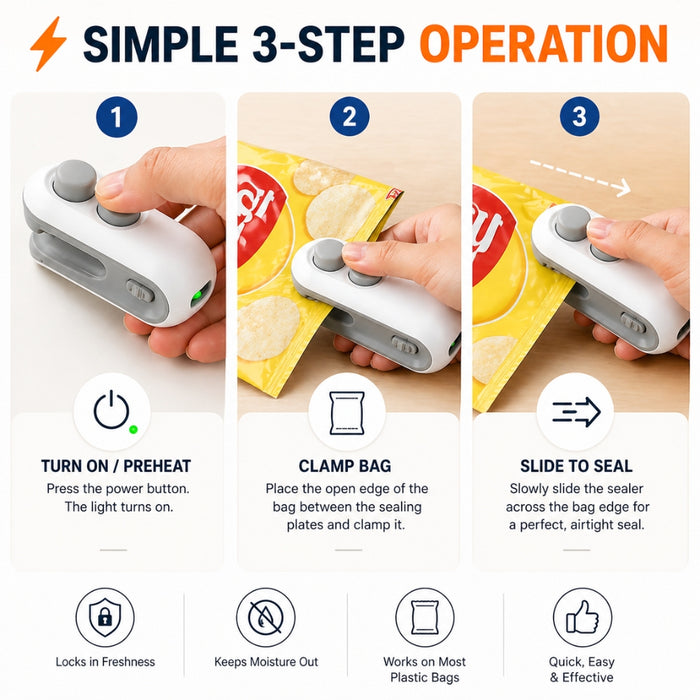 Portable Mini Handheld Heat Sealer with Built-in Cutter