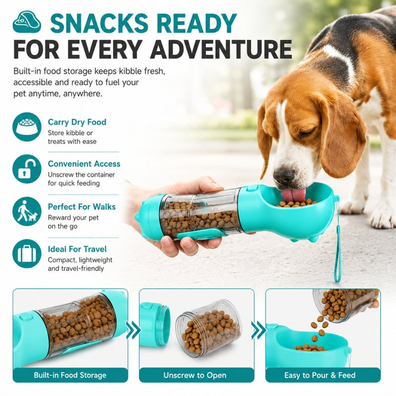 Multifunctional Outdoor Travel Pet Feeder Bottle and Poop Scooper Bag Dispenser