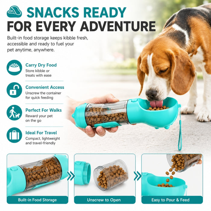 Multifunctional Outdoor Travel Pet Feeder Bottle and Poop Scooper Bag Dispenser