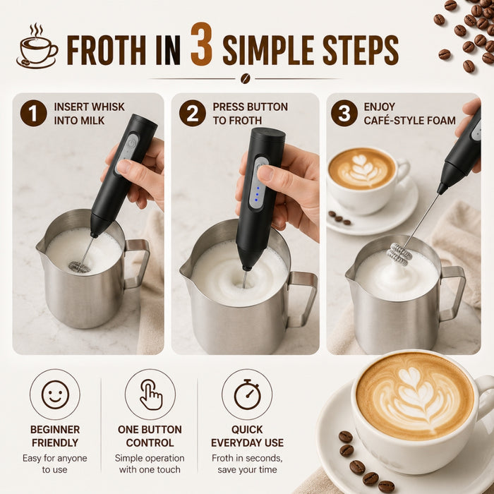 3-Speed USB Rechargeable Electric Milk Frother & Egg Beater