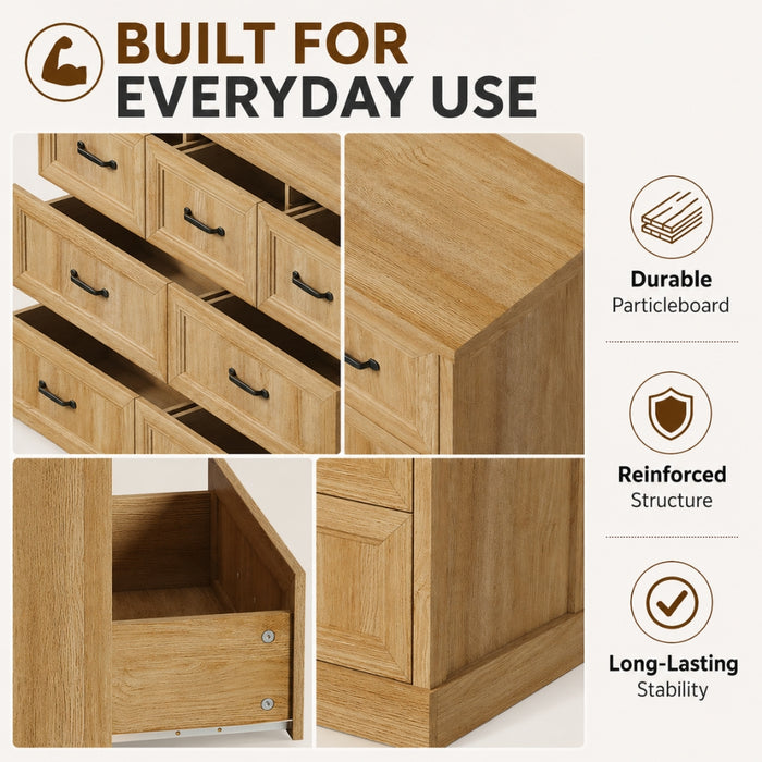Natural Tallboy Bedside Dresser with 7 Drawers Storage - Natural