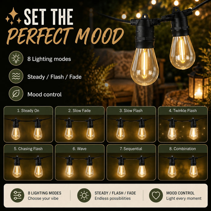 30M Outdoor Solar LED Festoon String Lights