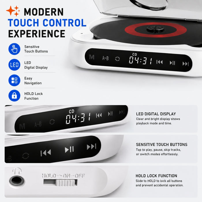 Portable Bluetooth Speaker LED Stereo CD Player