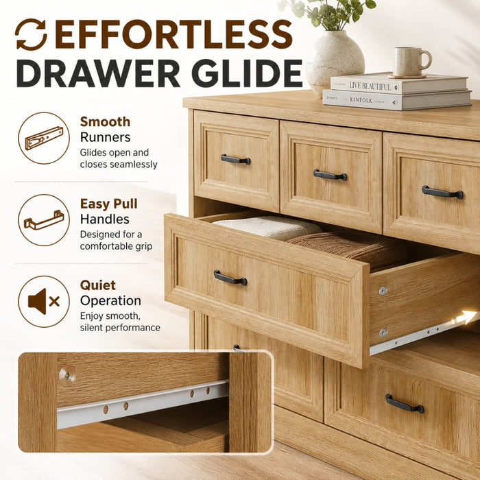 Natural Tallboy Bedside Dresser with 7 Drawers Storage - Natural