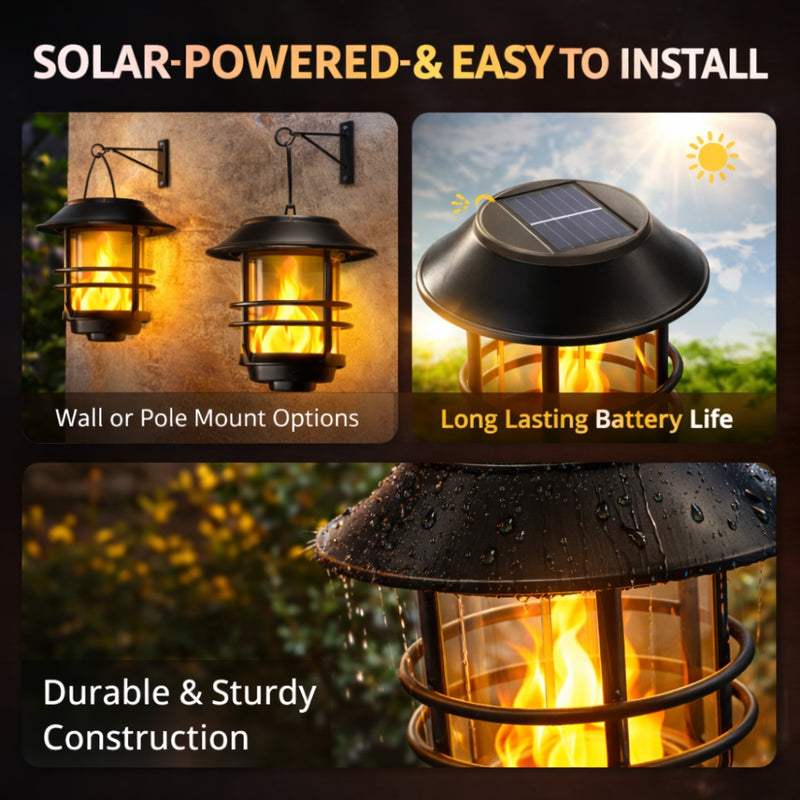 Hanging Outdoor Solar Flickering Flames LED Lantern