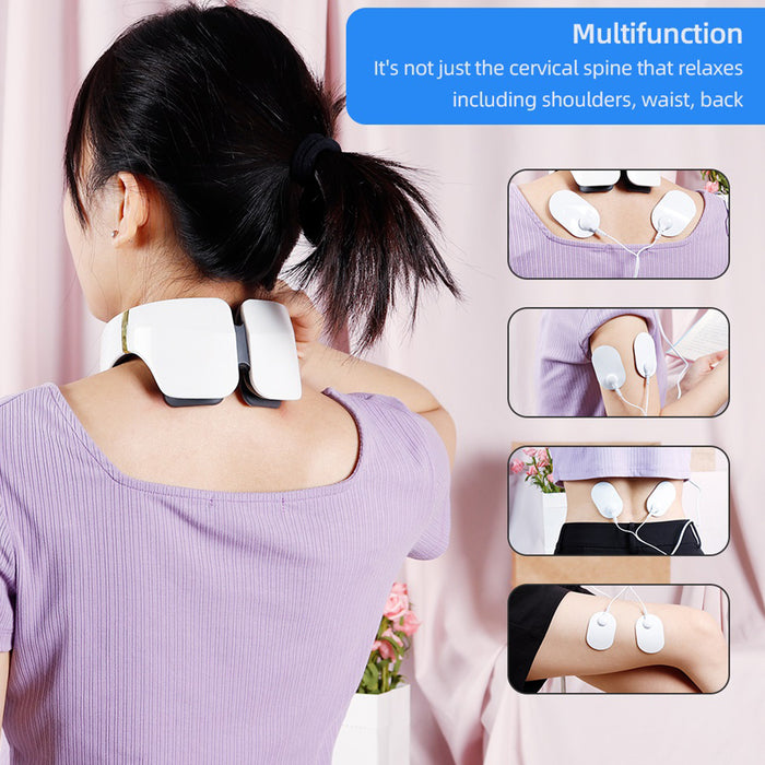 USB Rechargeable 6 Heads Electric Pulse Heating Neck Massager
