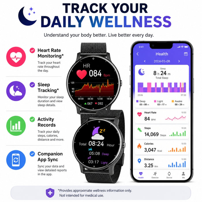 Android and iOS AeroFit Pro Smart Fitness Watch with Stainless Steel Band