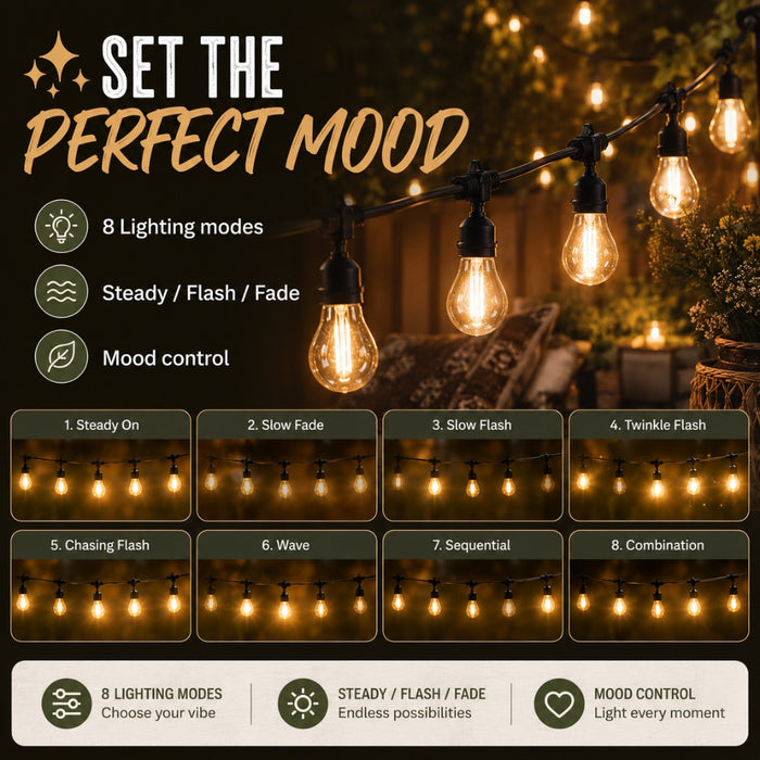 20M Outdoor Solar LED Festoon String Lights